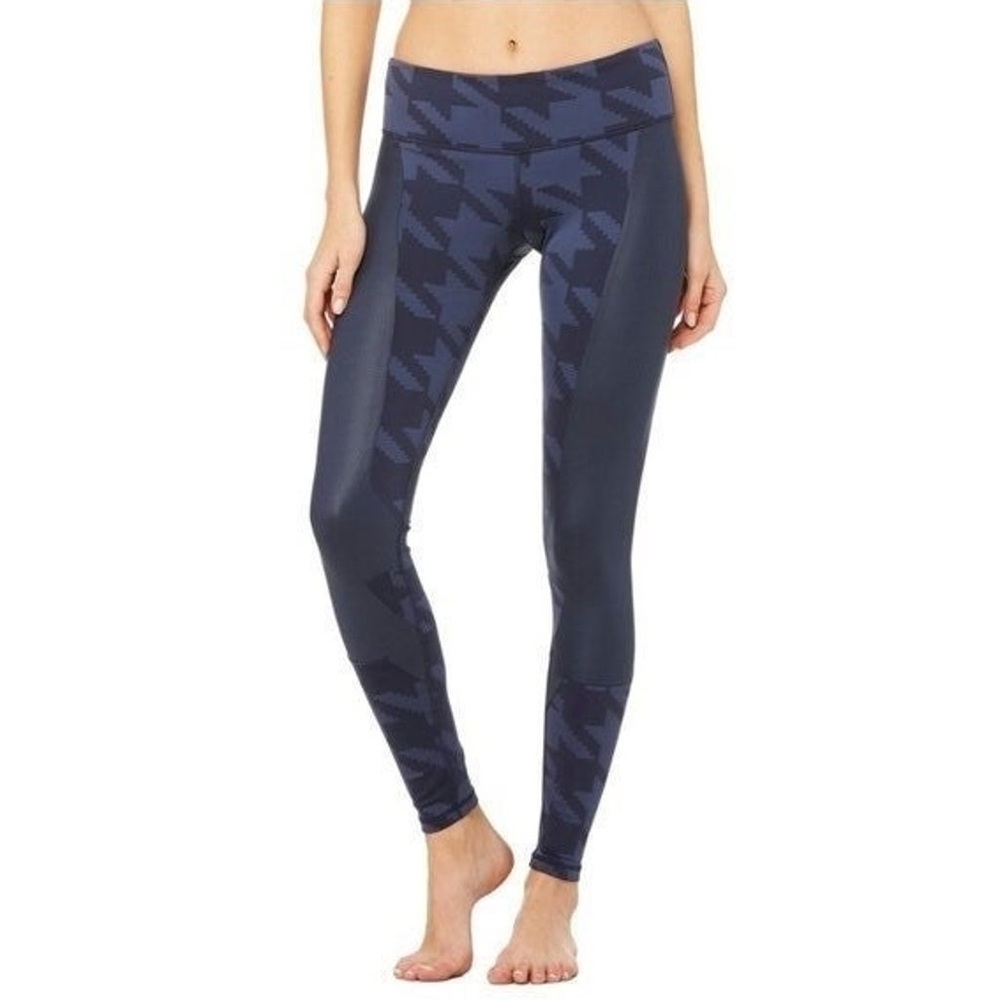 (A10) ALO‎ Yoga Accelerate Leggings In Navy Blue Houndstooth Women's Size XS
